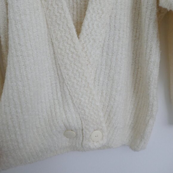 vintage 80s JJ Browne deep v-neck oversized ivory white boucle ribbed cardigan - Picture 5 of 7